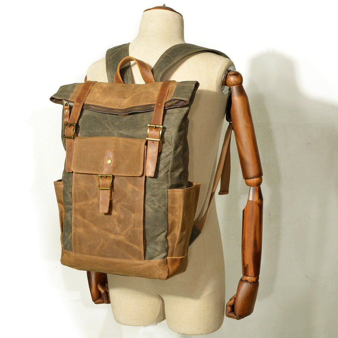 Eryndor | Zweifarbiger Rucksack aus gewachstem Canvas und Leder