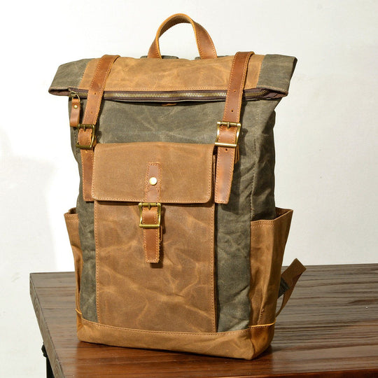 Eryndor | Zweifarbiger Rucksack aus gewachstem Canvas und Leder