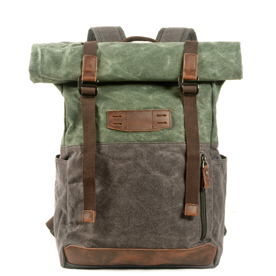 Aelric | Vintage Rolltop-Rucksack aus gewachstem Canvas und Leder