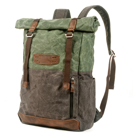 Aelric | Vintage Rolltop-Rucksack aus gewachstem Canvas und Leder