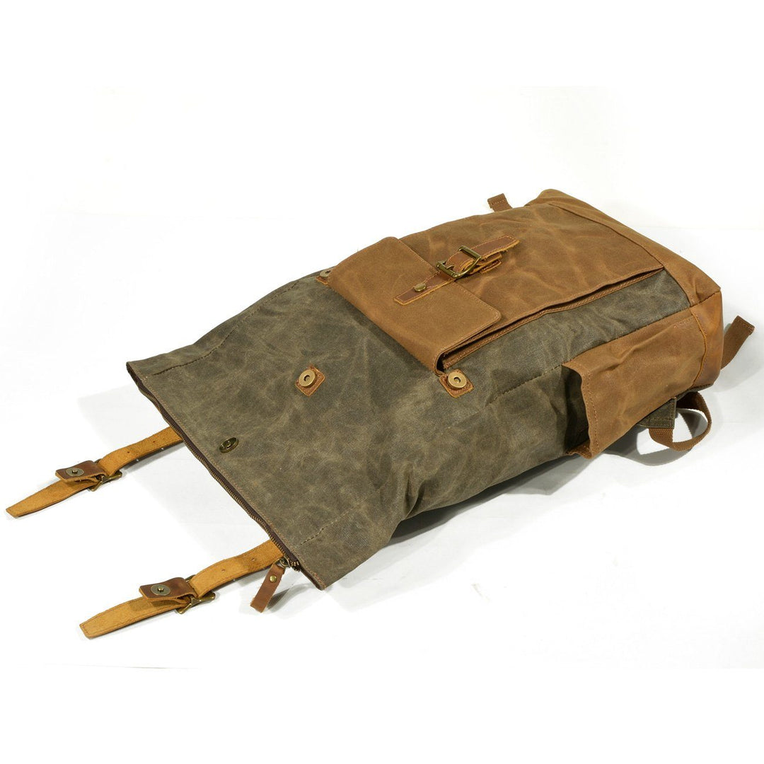 Eryndor | Zweifarbiger Rucksack aus gewachstem Canvas und Leder