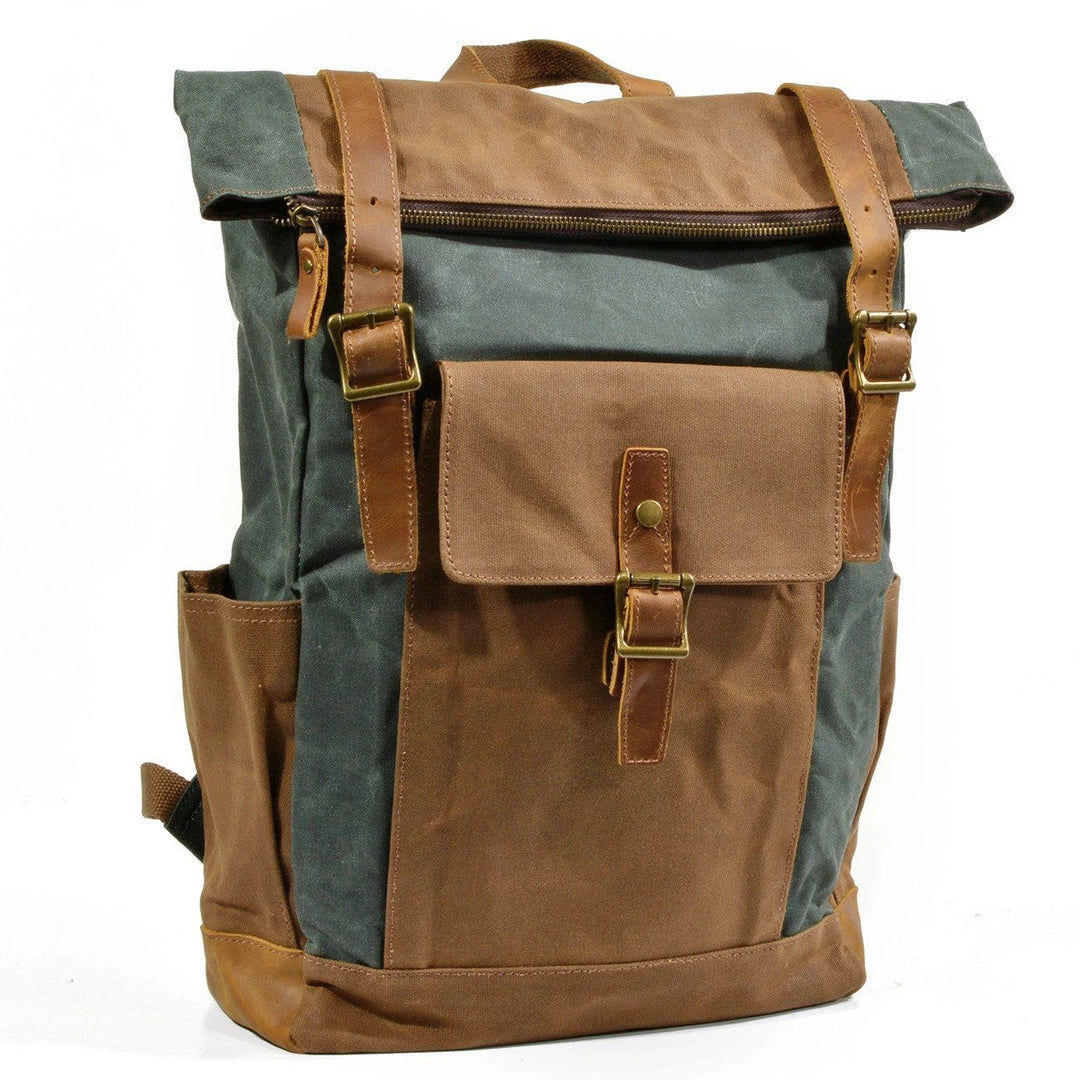 Eryndor | Zweifarbiger Rucksack aus gewachstem Canvas und Leder