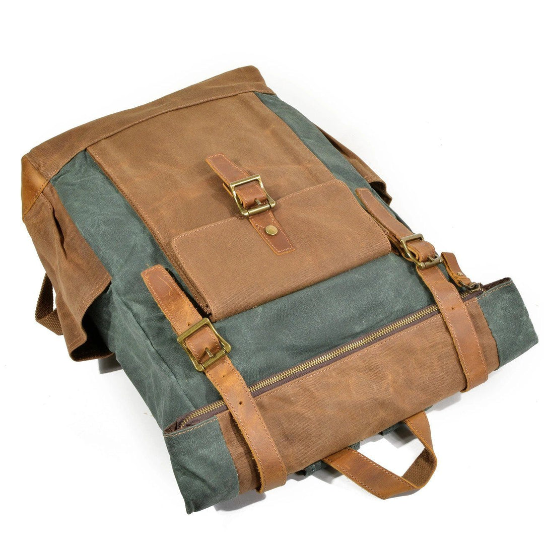 Eryndor | Zweifarbiger Rucksack aus gewachstem Canvas und Leder