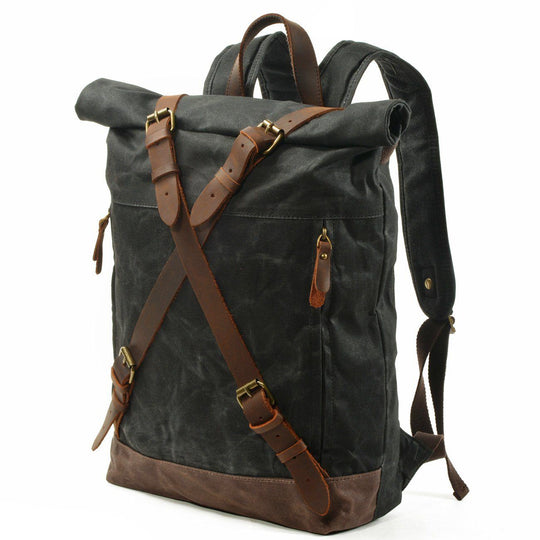 Lennox | Robuster Rolltop-Rucksack aus Canvas und Leder
