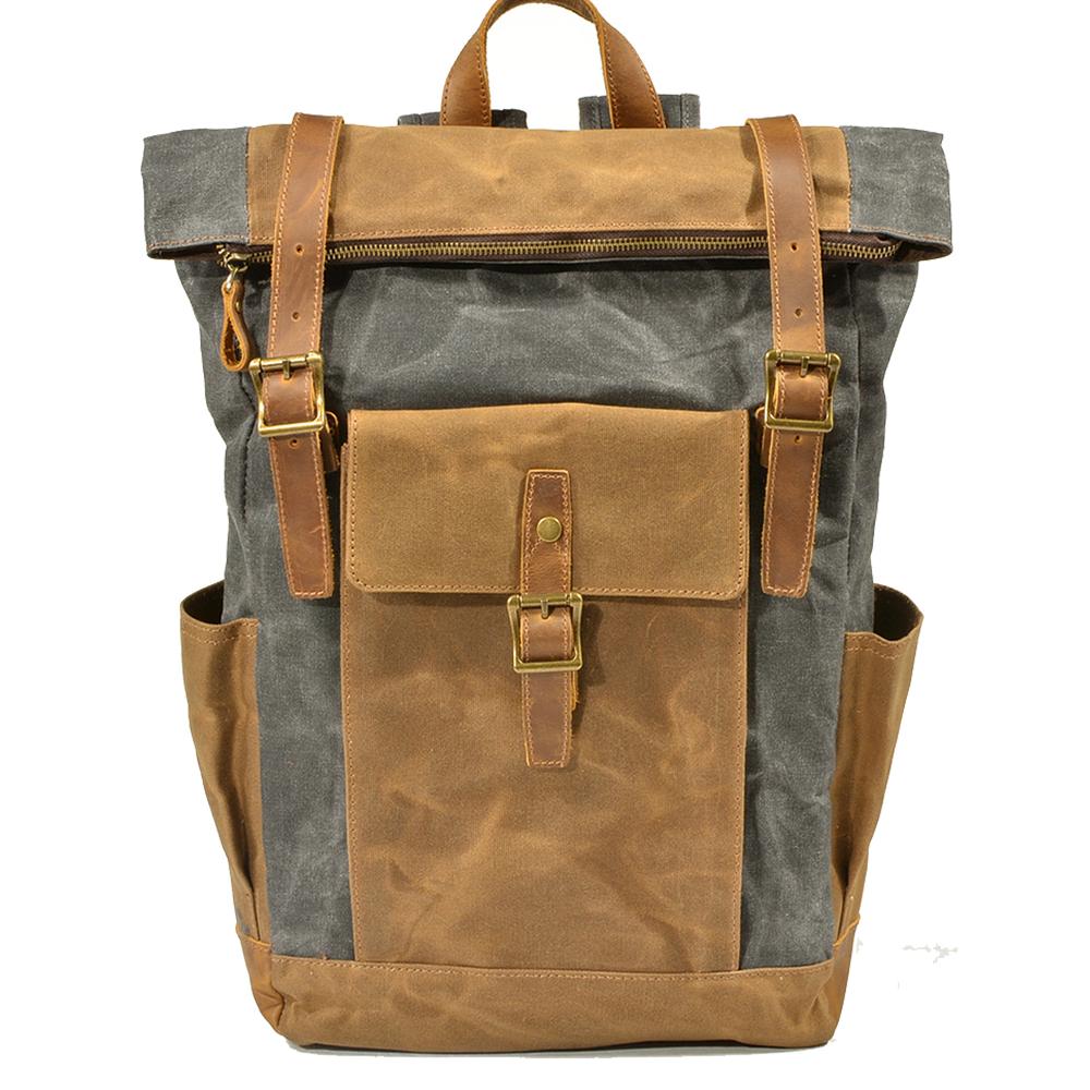Eryndor | Zweifarbiger Rucksack aus gewachstem Canvas und Leder