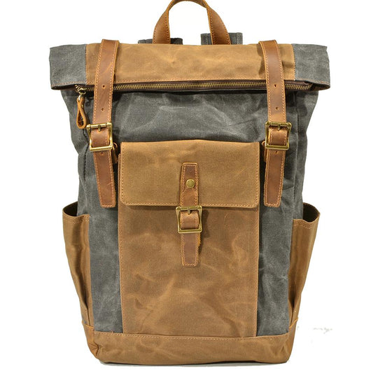 Eryndor | Zweifarbiger Rucksack aus gewachstem Canvas und Leder