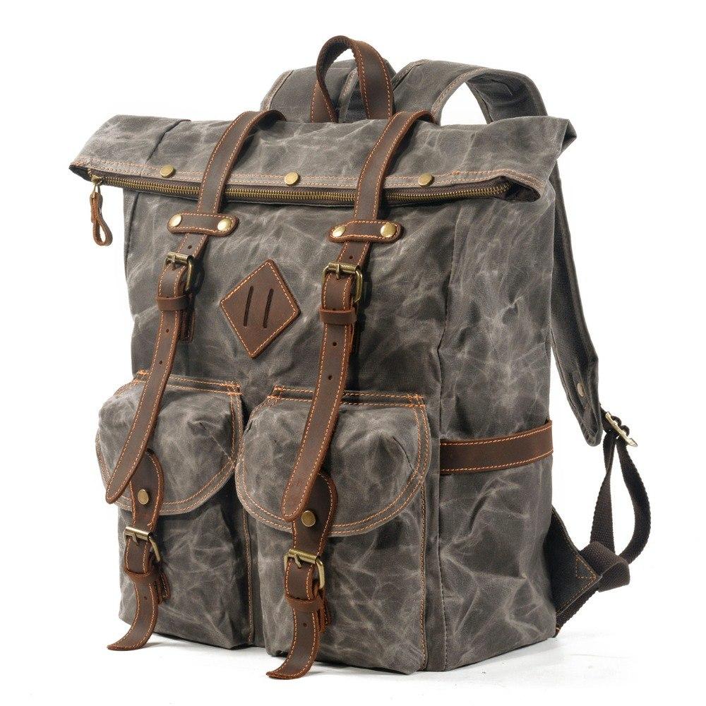 Elric | Vintage-Rucksack aus gewachstem Canvas und Leder