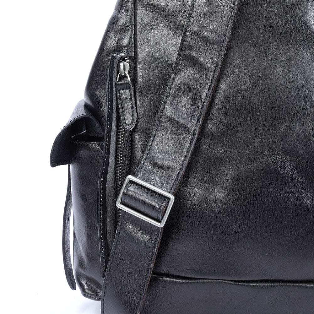 Cael | Schwarzer Lederrucksack mit Kordelzug