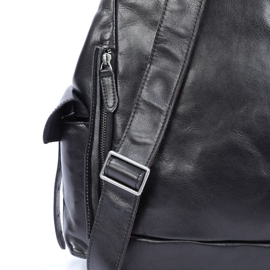 Cael | Schwarzer Lederrucksack mit Kordelzug