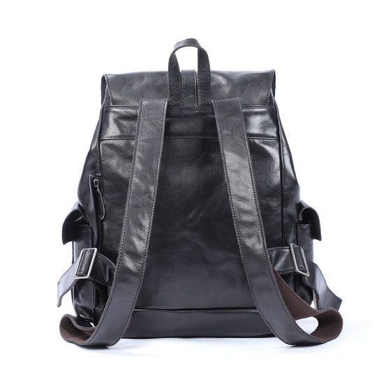 Cael | Schwarzer Lederrucksack mit Kordelzug