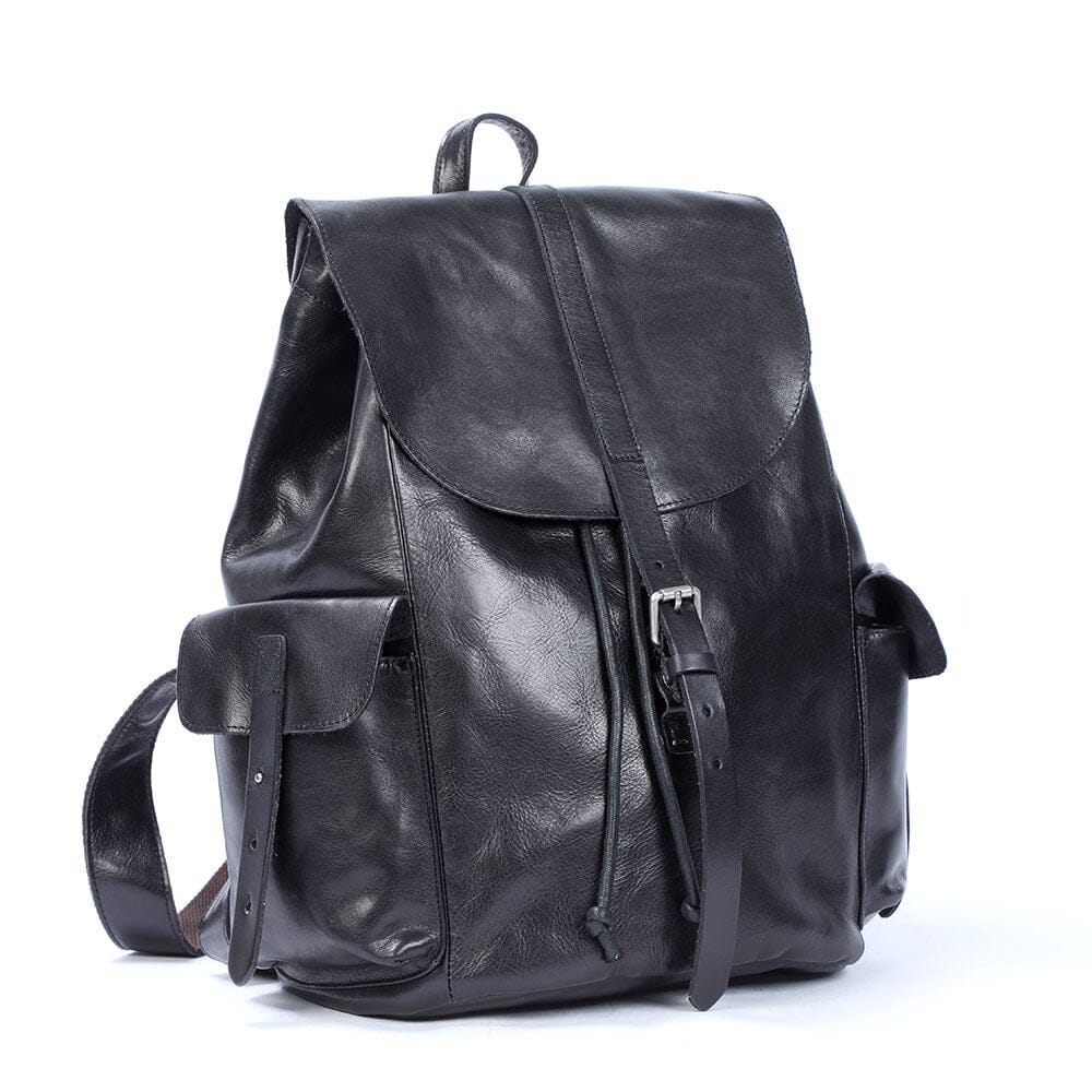Cael | Schwarzer Lederrucksack mit Kordelzug