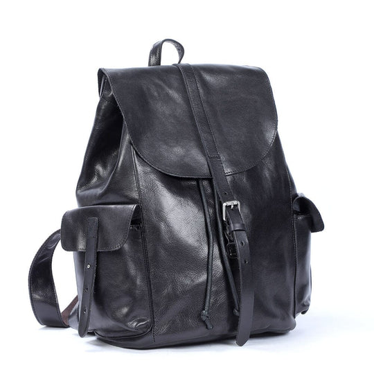 Cael | Schwarzer Lederrucksack mit Kordelzug