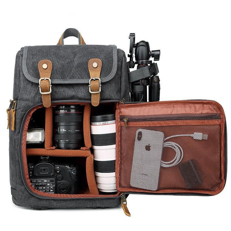 Luthar | Vintage-Kamera-Rucksack aus Canvas und Leder