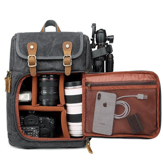 Luthar | Vintage-Kamera-Rucksack aus Canvas und Leder