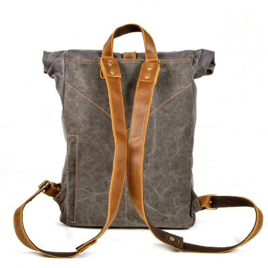 Halden | Vintage Rolltop-Rucksack aus gewachstem Canvas und Leder