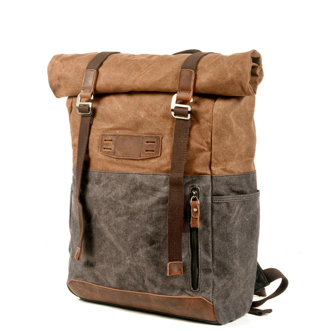 Aelric | Vintage Rolltop-Rucksack aus gewachstem Canvas und Leder