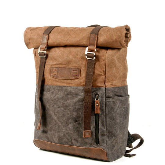Aelric | Vintage Rolltop-Rucksack aus gewachstem Canvas und Leder
