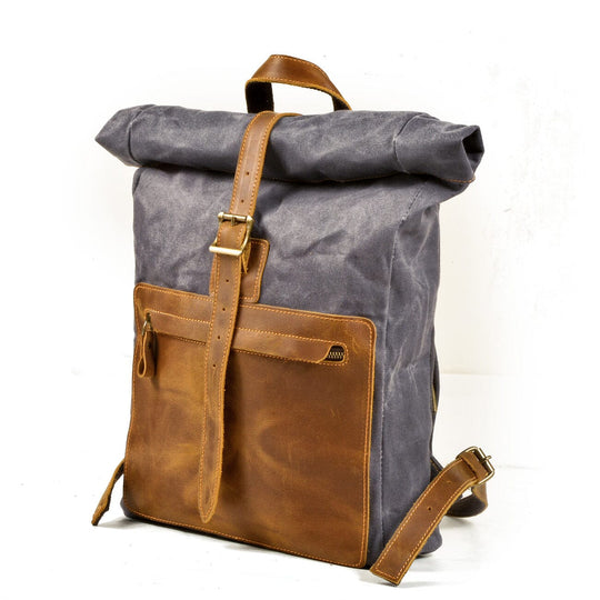 Halden | Vintage Rolltop-Rucksack aus gewachstem Canvas und Leder