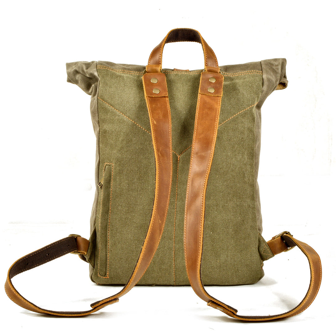 Halden | Vintage Rolltop-Rucksack aus gewachstem Canvas und Leder