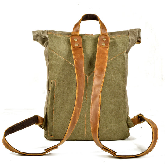 Halden | Vintage Rolltop-Rucksack aus gewachstem Canvas und Leder