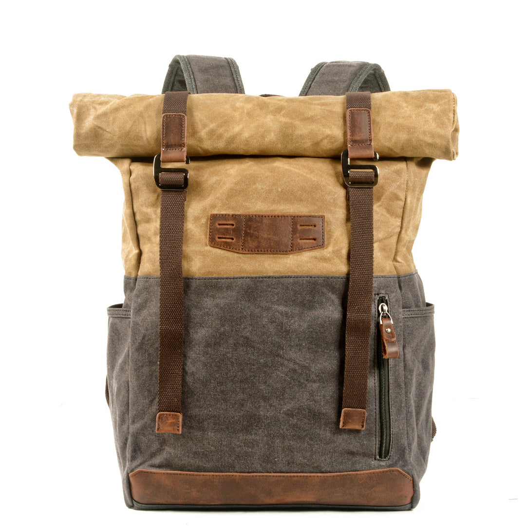 Aelric | Vintage Rolltop-Rucksack aus gewachstem Canvas und Leder