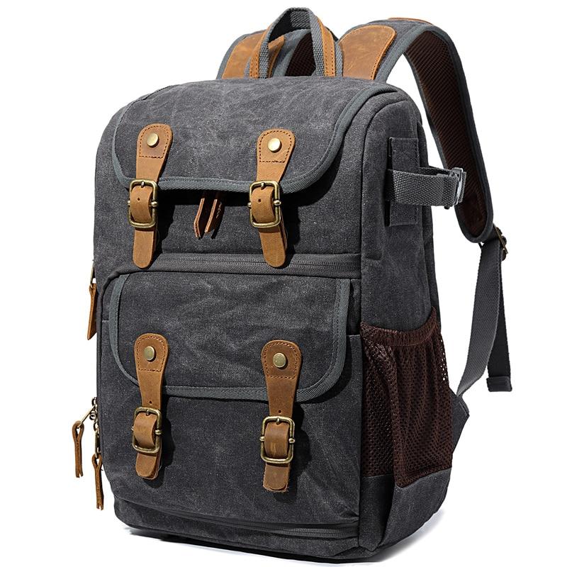 Luthar | Vintage-Kamera-Rucksack aus Canvas und Leder