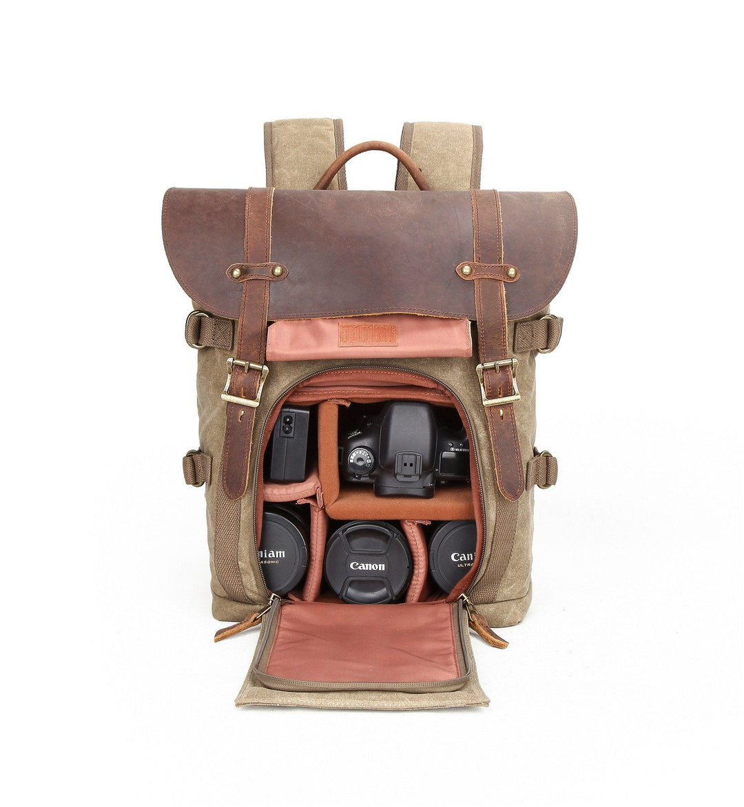 Caelen | Vintage-Kamerarucksack aus gewachstem Canvas und Leder