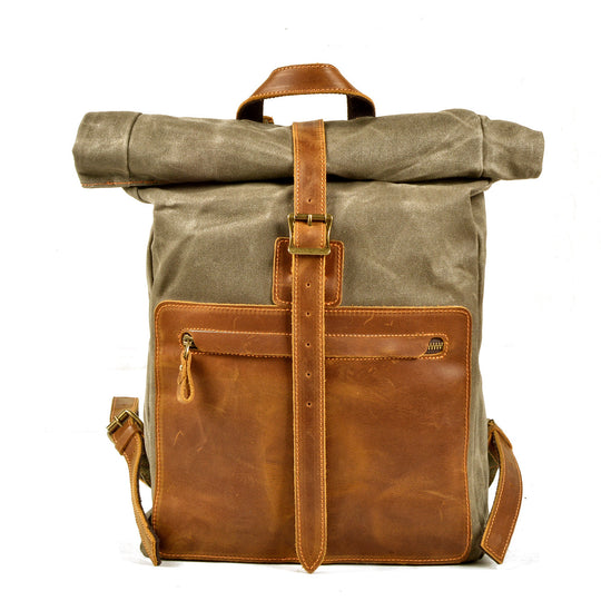 Halden | Vintage Rolltop-Rucksack aus gewachstem Canvas und Leder