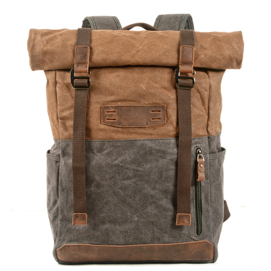 Aelric | Vintage Rolltop-Rucksack aus gewachstem Canvas und Leder