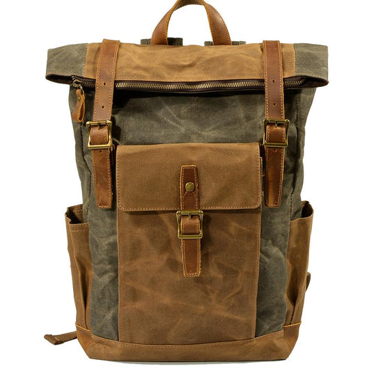 Eryndor | Zweifarbiger Rucksack aus gewachstem Canvas und Leder