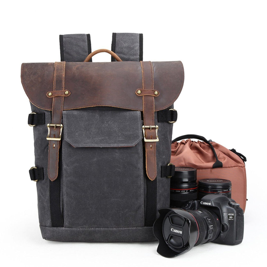 Caelen | Vintage-Kamerarucksack aus gewachstem Canvas und Leder