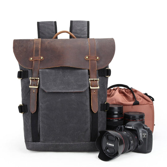 Caelen | Vintage-Kamerarucksack aus gewachstem Canvas und Leder