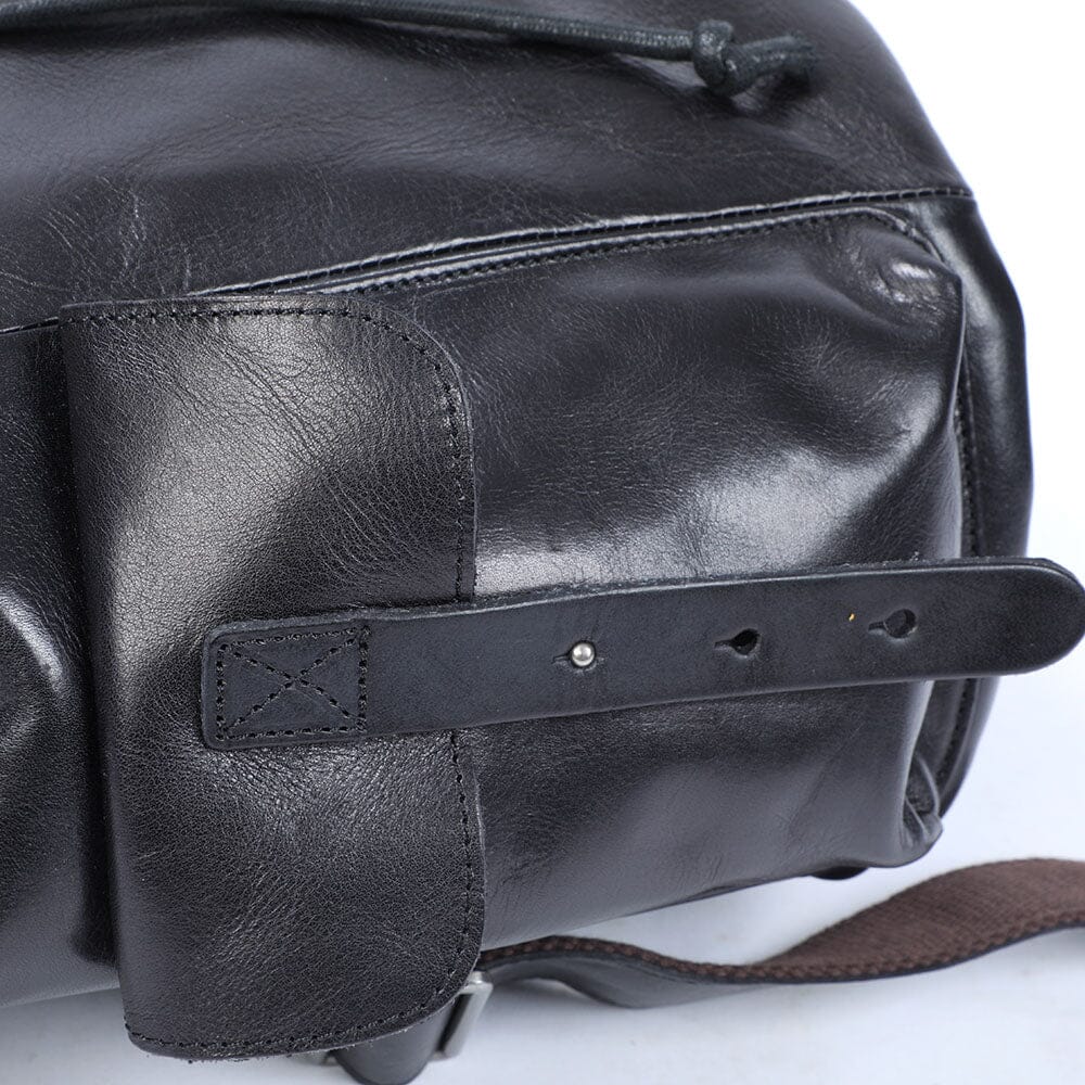 Cael | Schwarzer Lederrucksack mit Kordelzug