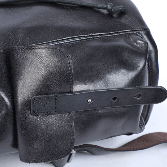 Cael | Schwarzer Lederrucksack mit Kordelzug