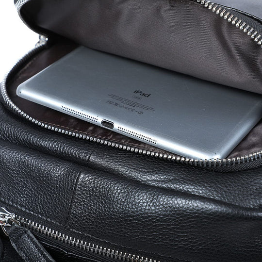 Niko | Schwarzer Leder-Laptop-Rucksack