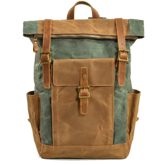 Eryndor | Zweifarbiger Rucksack aus gewachstem Canvas und Leder