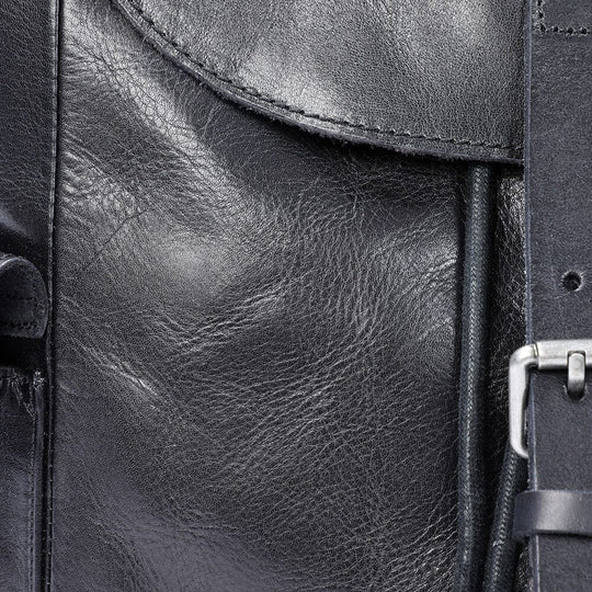 Cael | Schwarzer Lederrucksack mit Kordelzug