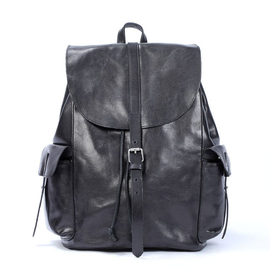 Cael | Schwarzer Lederrucksack mit Kordelzug