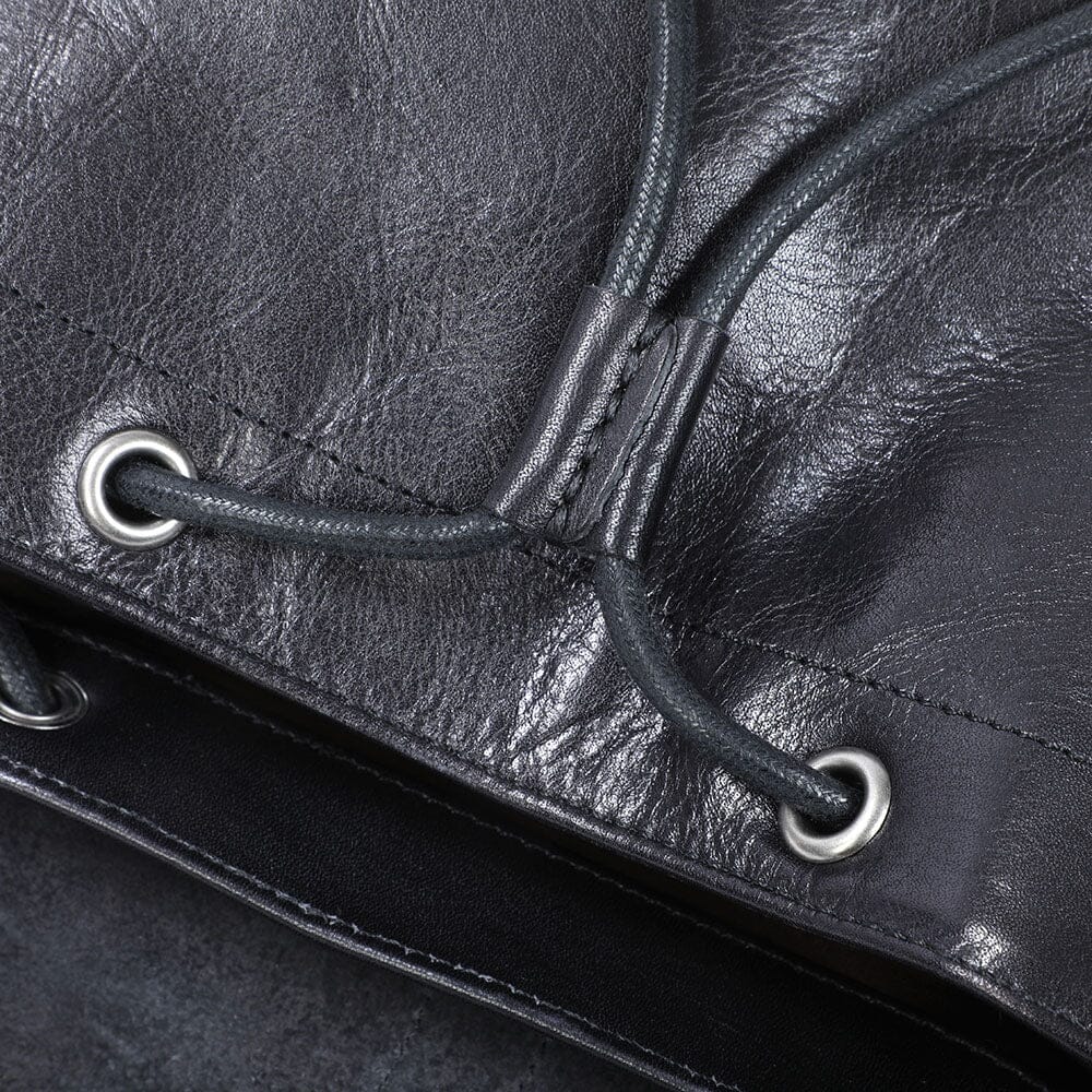 Cael | Schwarzer Lederrucksack mit Kordelzug