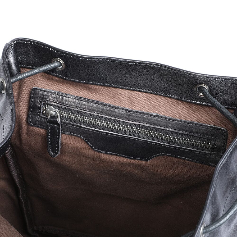 Cael | Schwarzer Lederrucksack mit Kordelzug