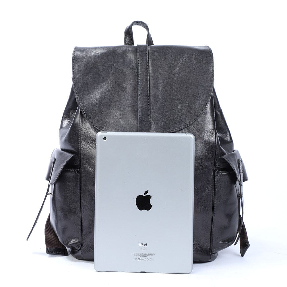 Cael | Schwarzer Lederrucksack mit Kordelzug