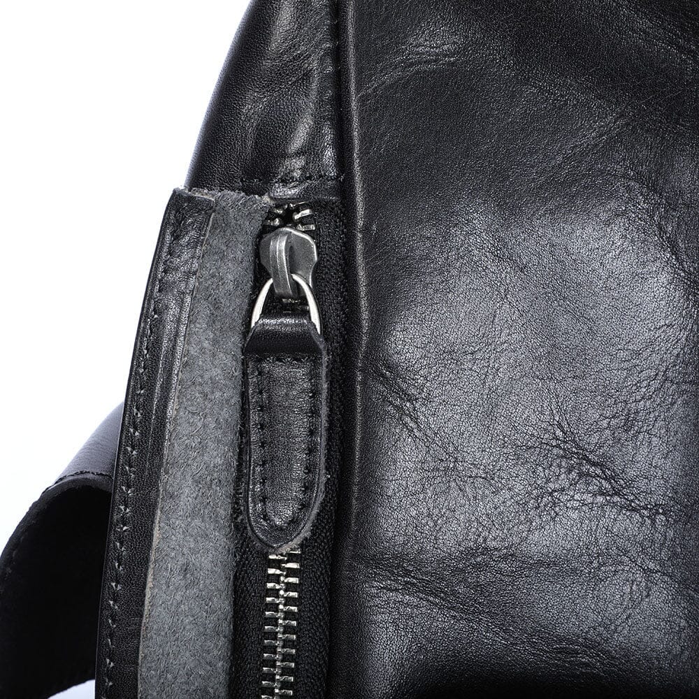 Cael | Schwarzer Lederrucksack mit Kordelzug