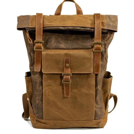 Eryndor | Zweifarbiger Rucksack aus gewachstem Canvas und Leder