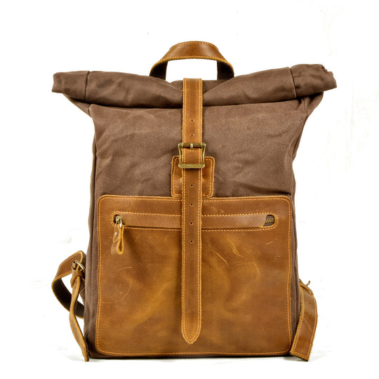 Halden | Vintage Rolltop-Rucksack aus gewachstem Canvas und Leder