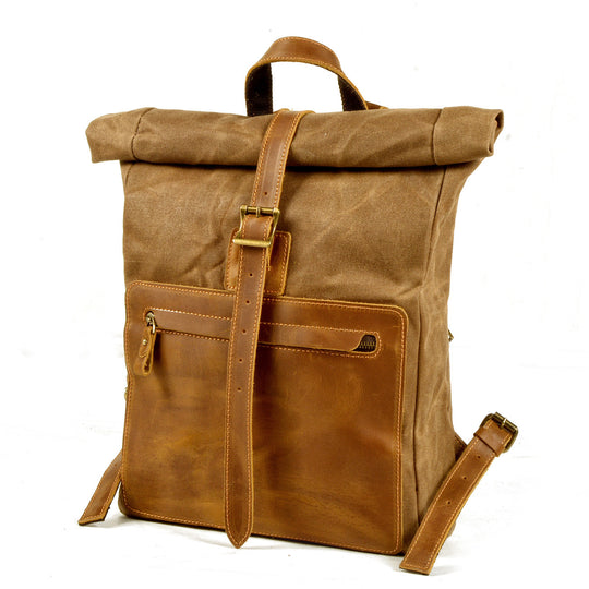 Halden | Vintage Rolltop-Rucksack aus gewachstem Canvas und Leder
