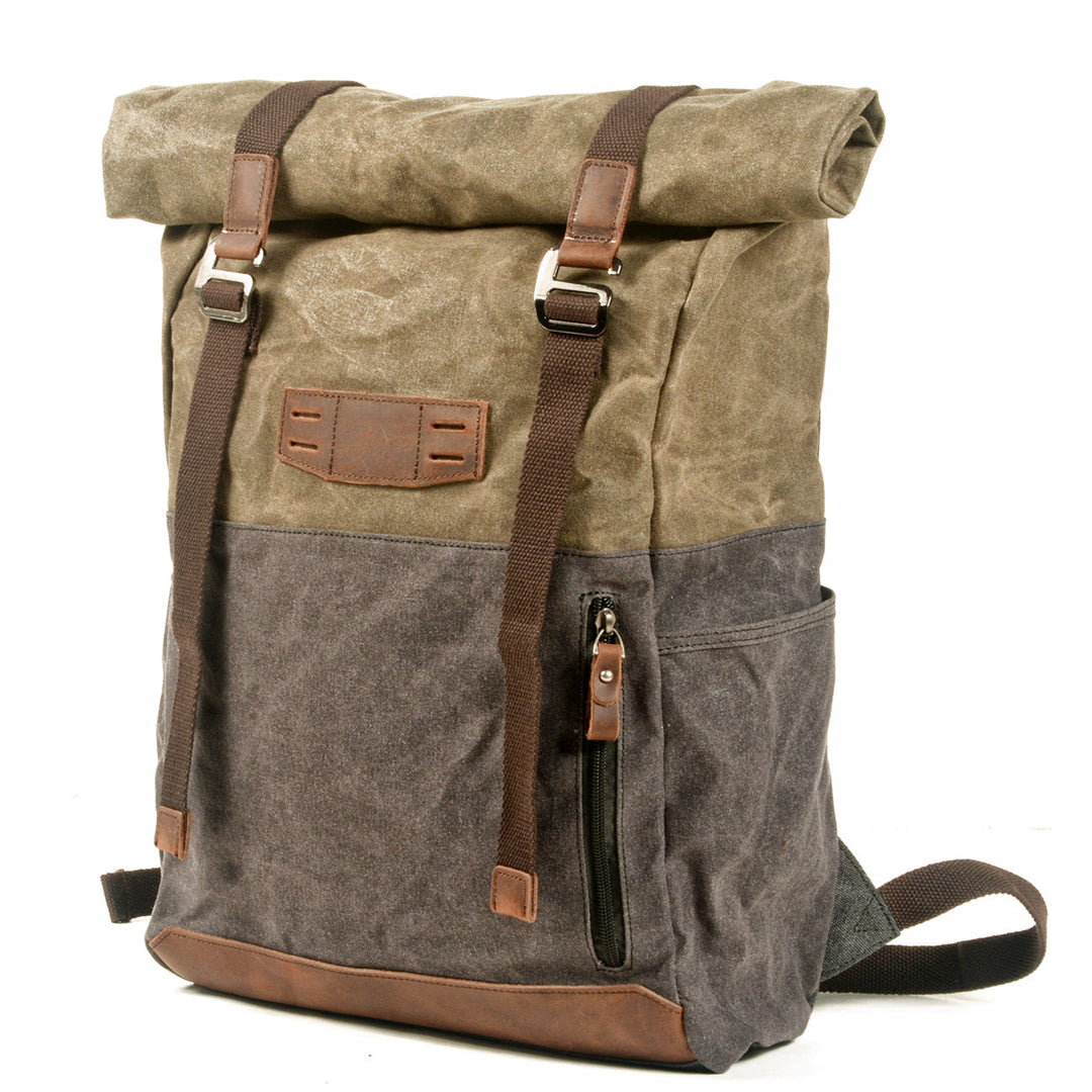 Aelric | Vintage Rolltop-Rucksack aus gewachstem Canvas und Leder