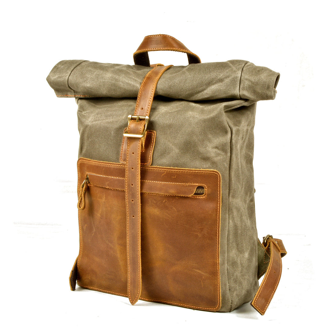 Halden | Vintage Rolltop-Rucksack aus gewachstem Canvas und Leder