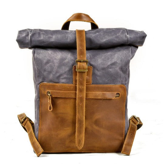 Halden | Vintage Rolltop-Rucksack aus gewachstem Canvas und Leder