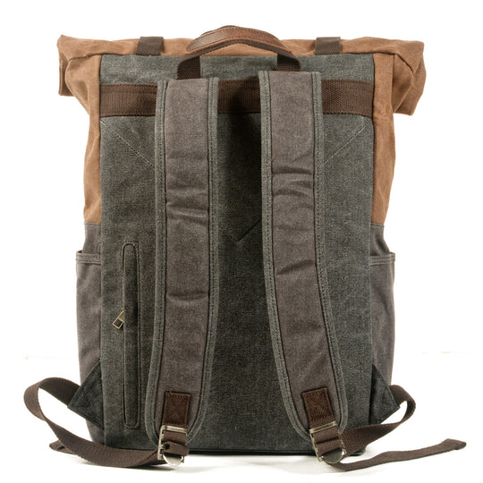 Aelric | Vintage Rolltop-Rucksack aus gewachstem Canvas und Leder