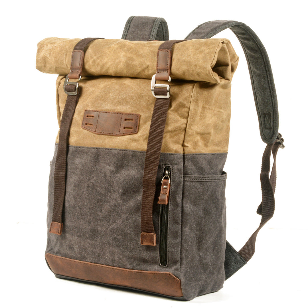 Aelric | Vintage Rolltop-Rucksack aus gewachstem Canvas und Leder
